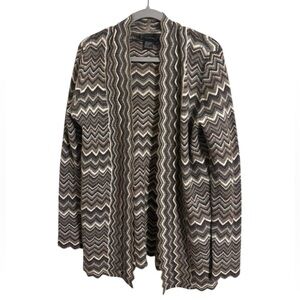 Pure Cashmere Brown Striped Open Cardigan Large